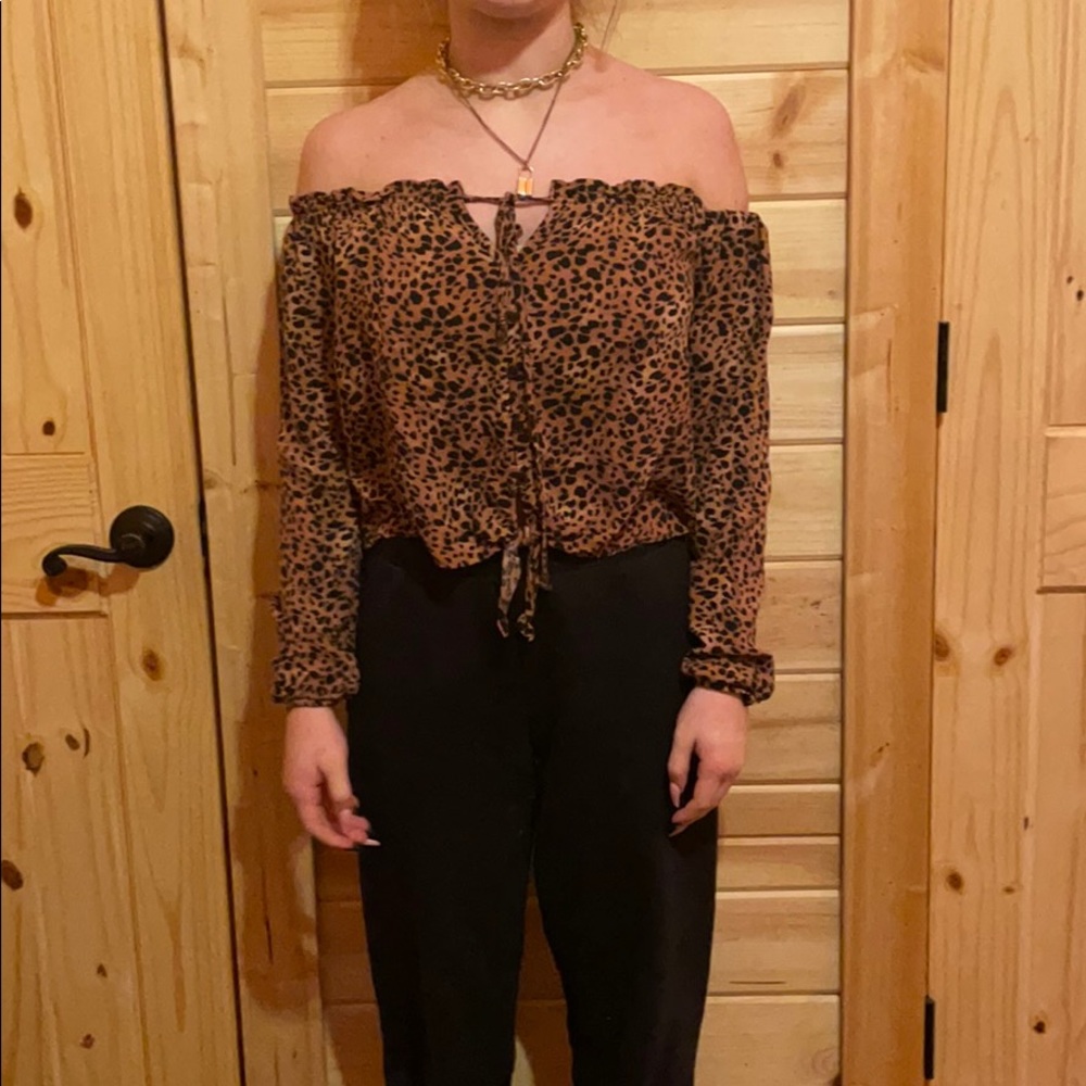 leopard off shoulder blouse